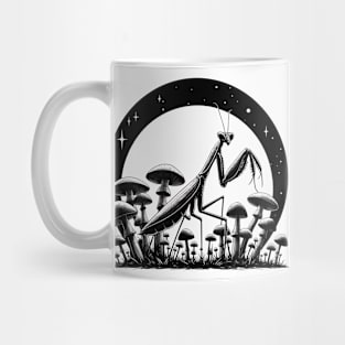 Monochromatic Praying Mantis in Mushroom Garden Mug